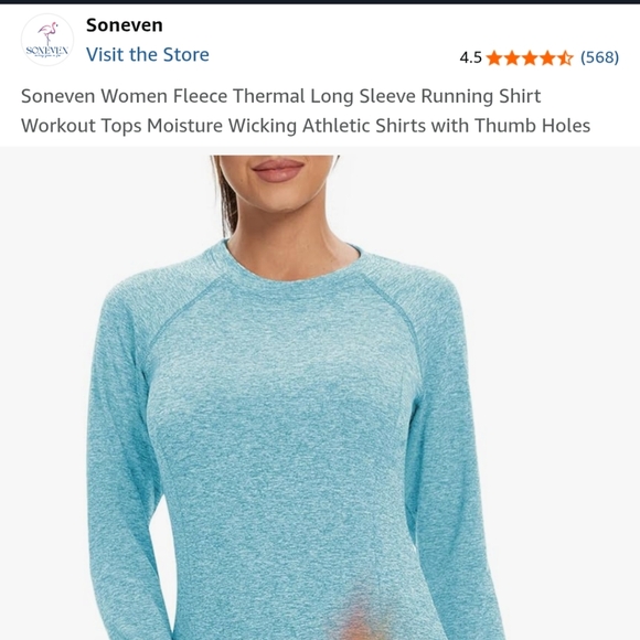 Soneven Teal Long Sleeve Running Shirt Moisture Wicking With Thumb Holes - Picture 8 of 8
